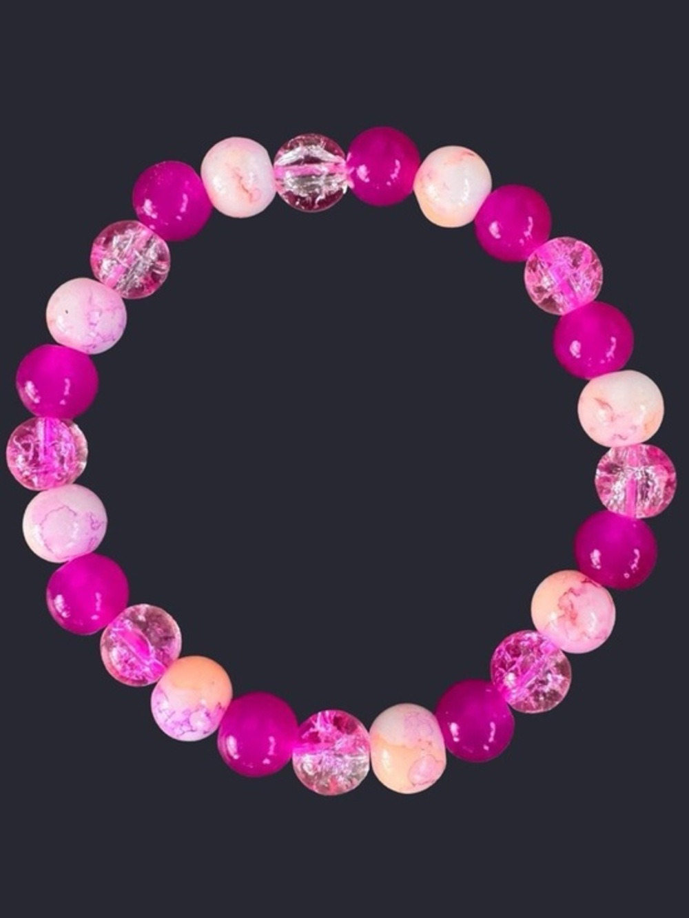 Pink Starburst Glass Bead Bracelet 8mm